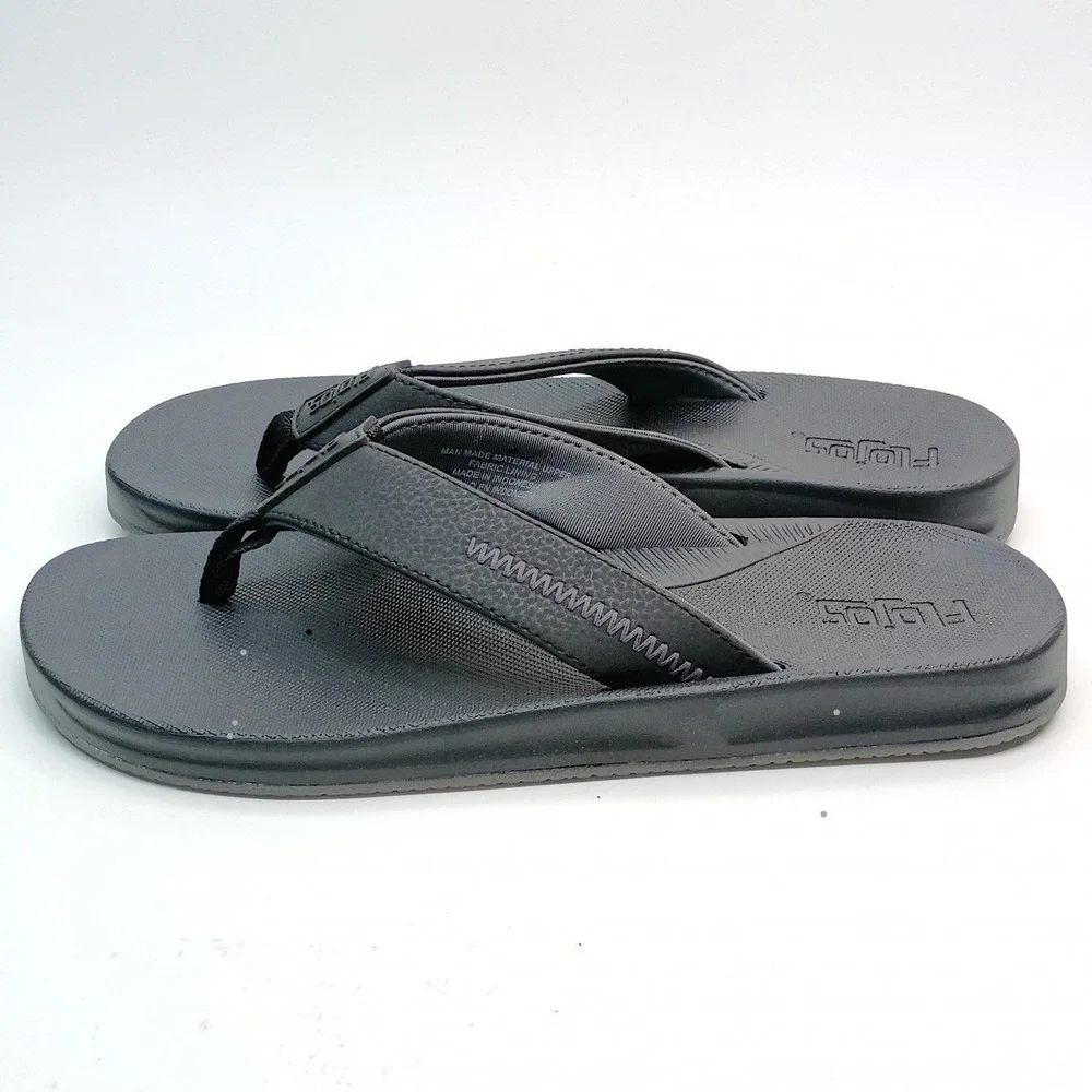 Flojos Men Flip Flop Sandals Size 12 Black Man Made Material Upper Casual
